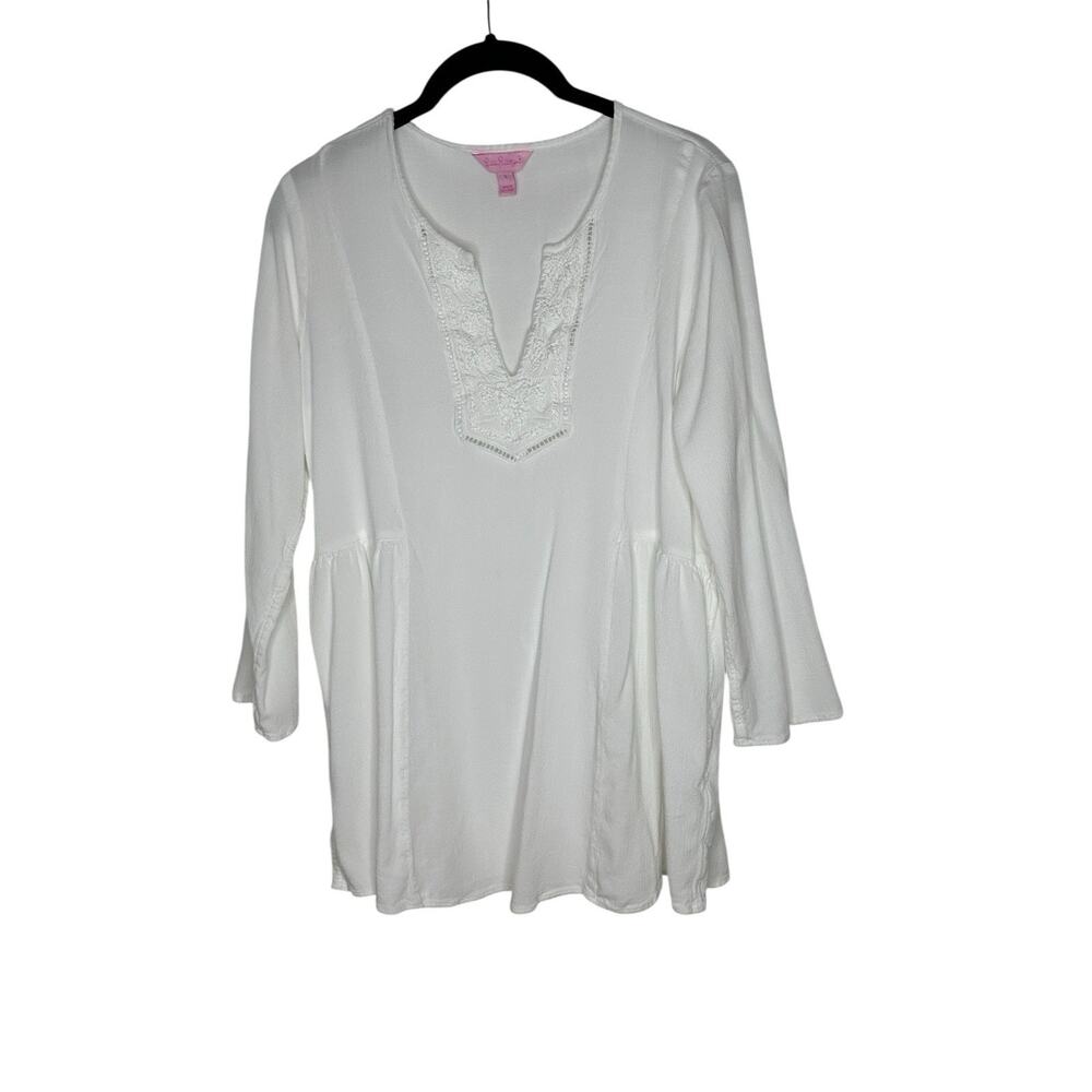 Lilly Pulitzer Womens Lyndseaâ Tunic Small Resort Embroidery Preppy White